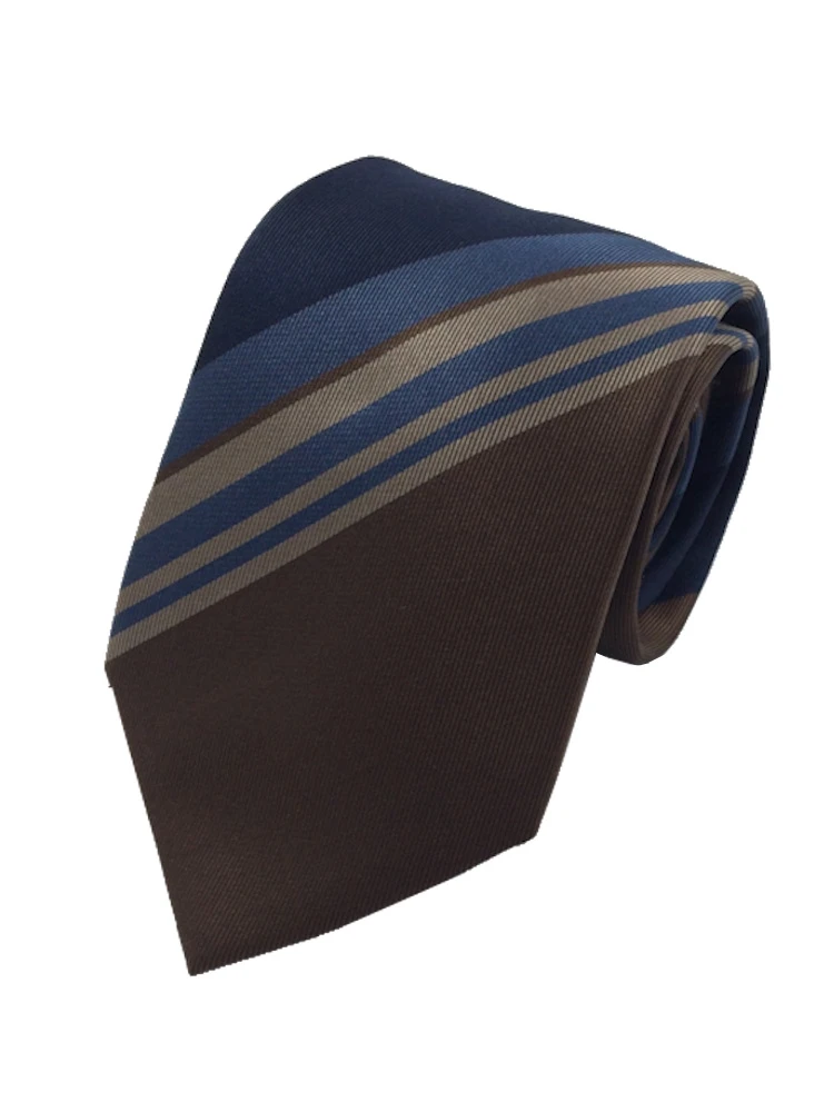 アルマンドネクタイシルク100％ストライプベージュ/ブラウン/ネイビー