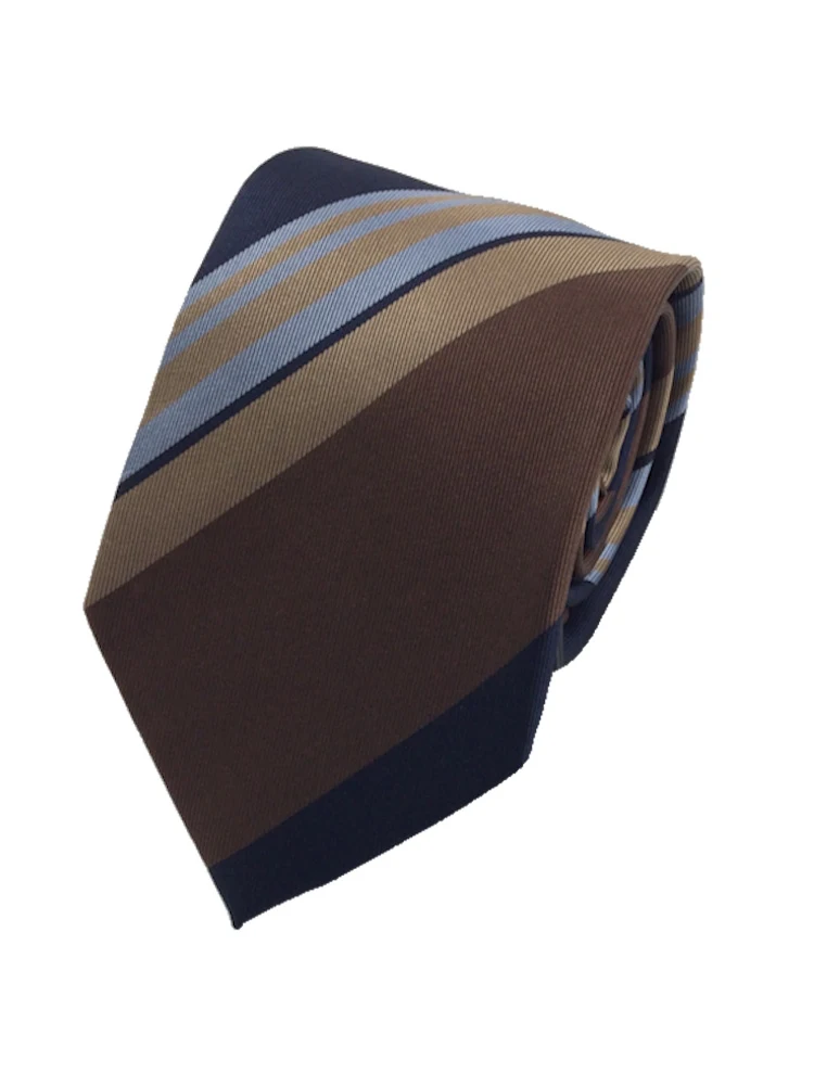 アルマンドネクタイシルク100％ストライプベージュ/ブラウン/ネイビー