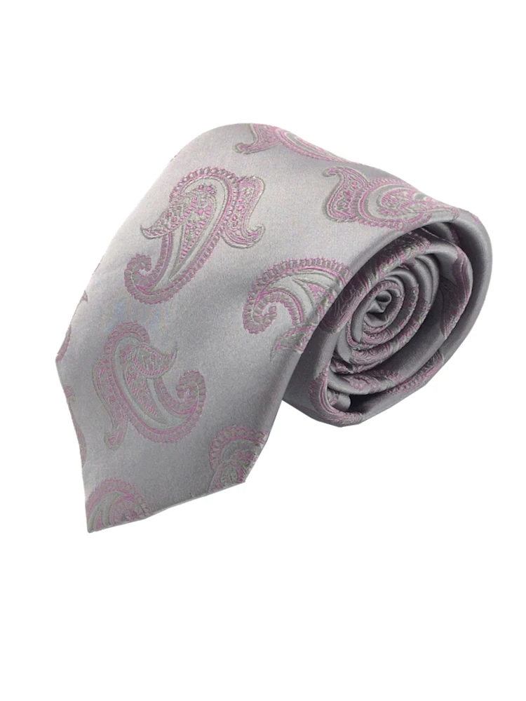 アルマンドネクタイシルク100％ペイズリーグレー/グレー/ブラウン/ネイビー