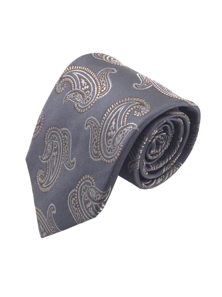 アルマンドネクタイシルク100％ペイズリーグレー/グレー/ブラウン/ネイビー