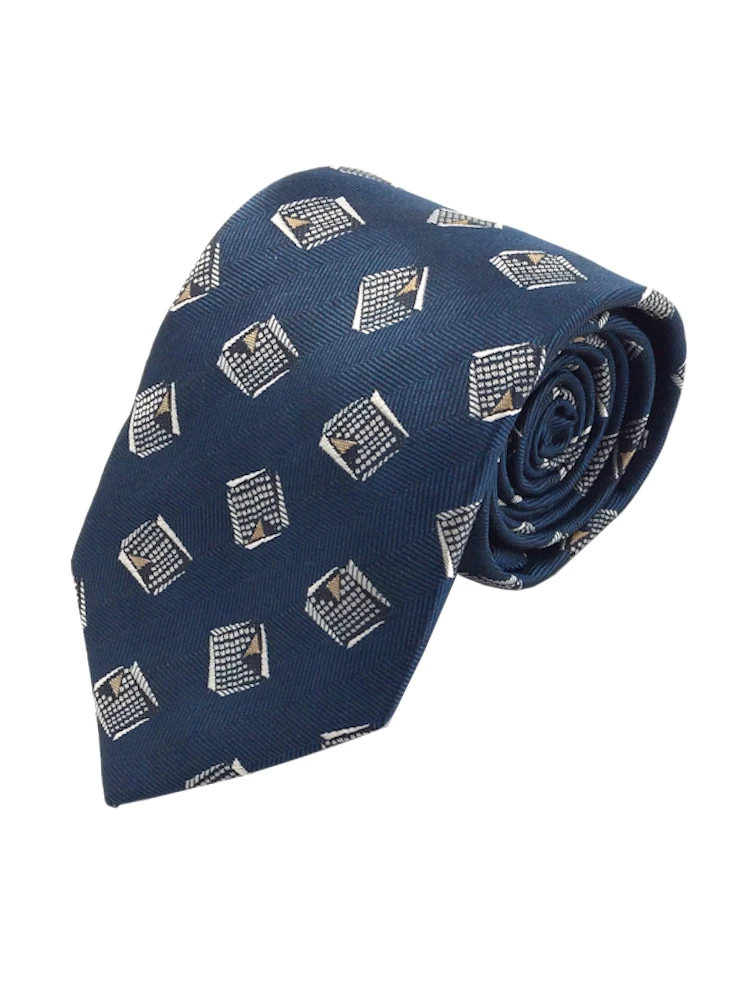 アルマンドネクタイシルク100％モチーフベージュ/ブルー/ネイビー