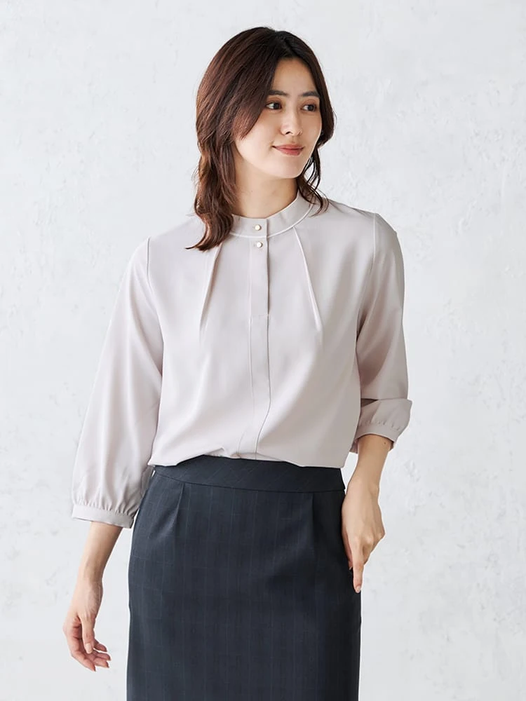 配色ダブルボタンブラウスオフホワイト/ブラック/ピンク/ベージュ〈2BUY10％OFF〉