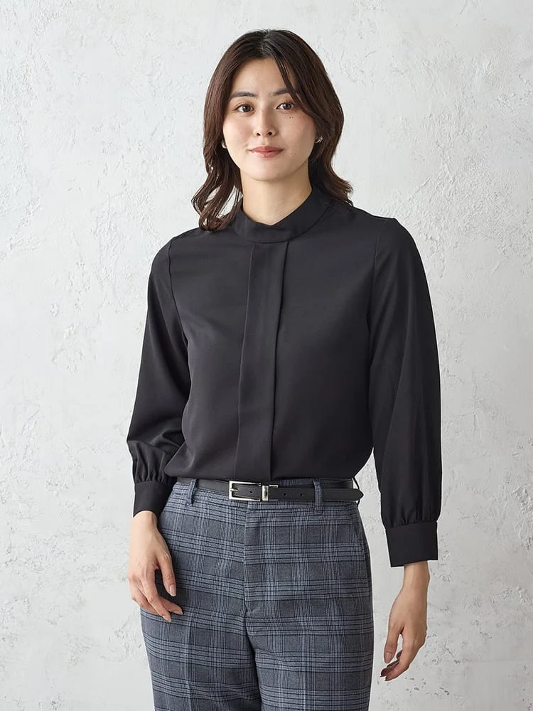 ジョーゼットスタンドカラ－ブラウスオフホワイト/ブラック/グレー〈2BUY10％OFF〉