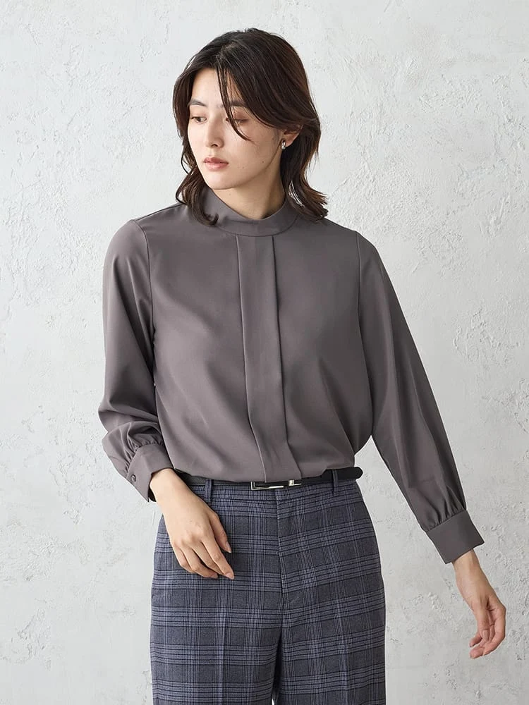 ジョーゼットスタンドカラ－ブラウスオフホワイト/ブラック/グレー〈2BUY10％OFF〉