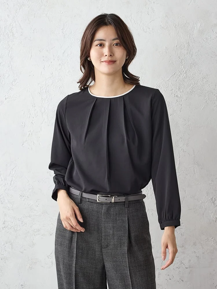 ジョーゼット配色ブラウスオフホワイト/ブラック/グレー/ピンク〈2BUY10％OFF〉