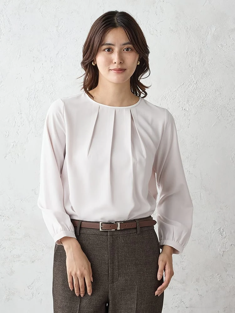 ジョーゼット配色ブラウスオフホワイト/ブラック/グレー/ピンク〈2BUY10％OFF〉