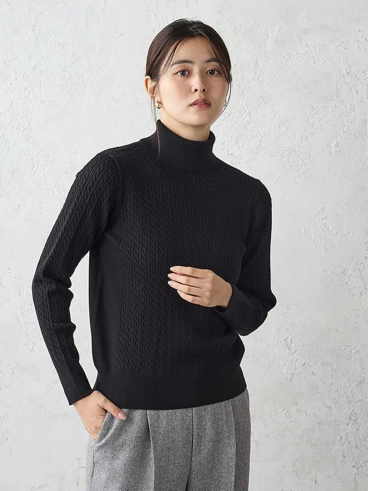 ケーブルタートルネックニットオフホワイト/ブラック/グレー/ピンク/ブラウン〈2BUY10％OFF〉