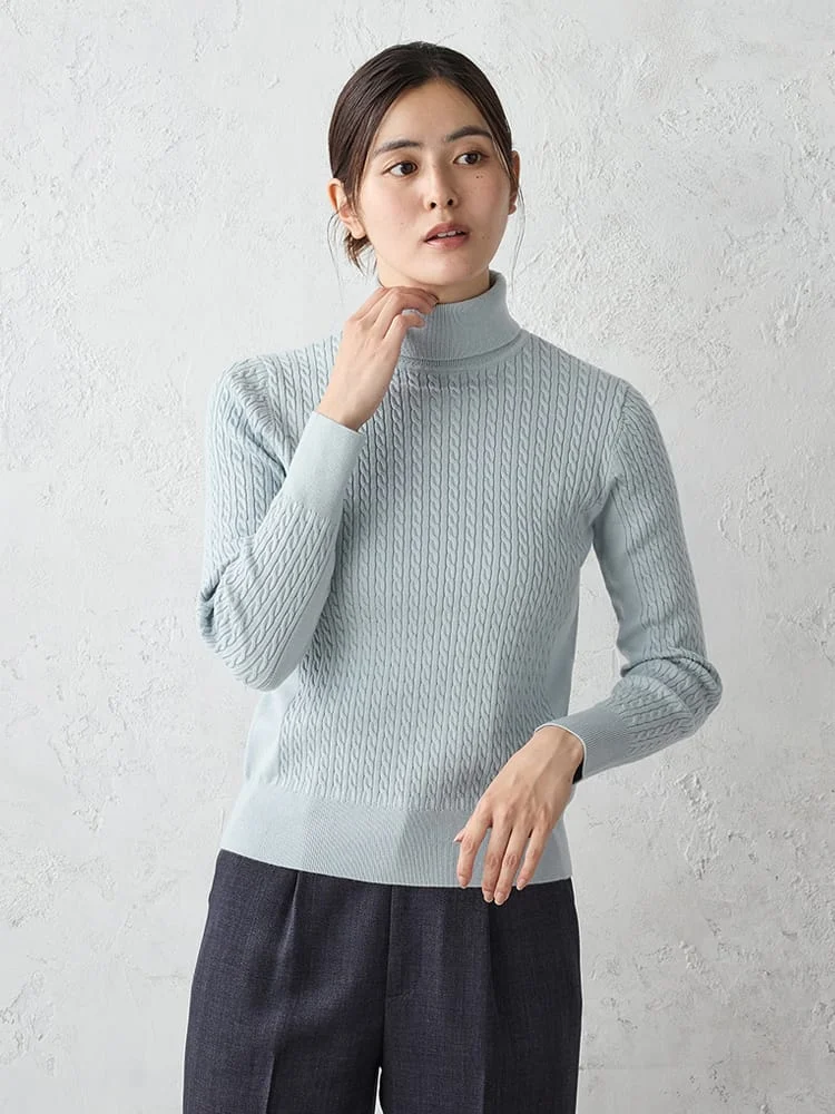 ケーブルタートルネックニットオフホワイト/ブラック/グレー/ピンク/ブラウン〈2BUY10％OFF〉