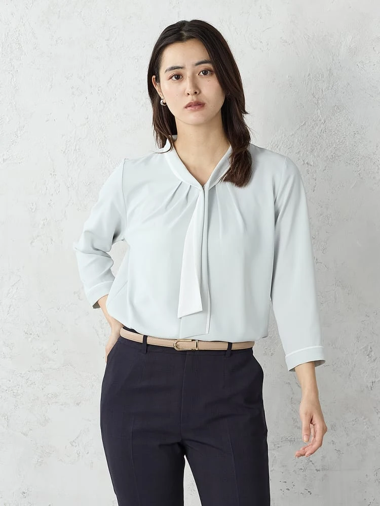 配色マリンボウタイブラウスホワイト/ベージュ/グリーン/ネイビー