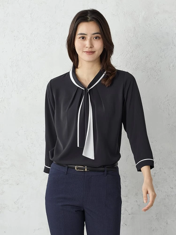 配色マリンボウタイブラウスホワイト/ベージュ/グリーン/ネイビー