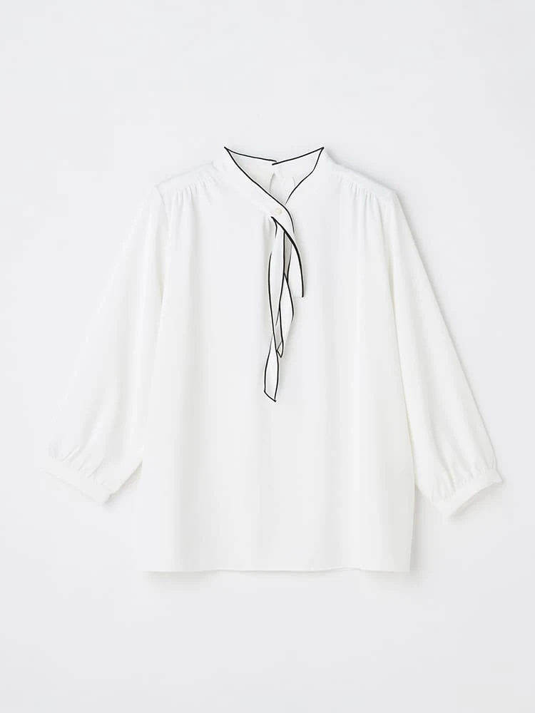 配色メロウボウタイブラウスホワイト/ベージュ/ブラウン/ネイビー