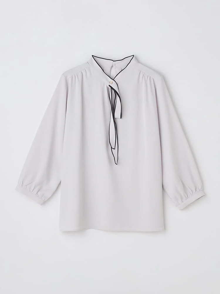 配色メロウボウタイブラウスホワイト/ベージュ/ブラウン/ネイビー