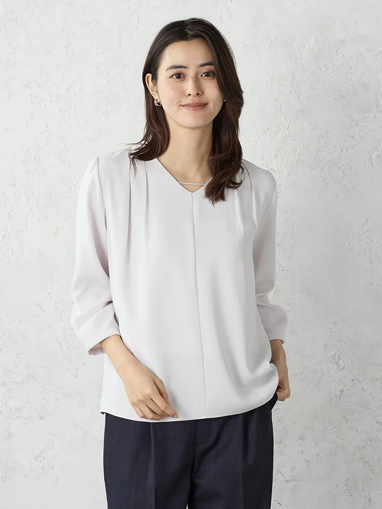 ビジューVネック2WAYブラウスホワイト/ベージュ/ネイビー