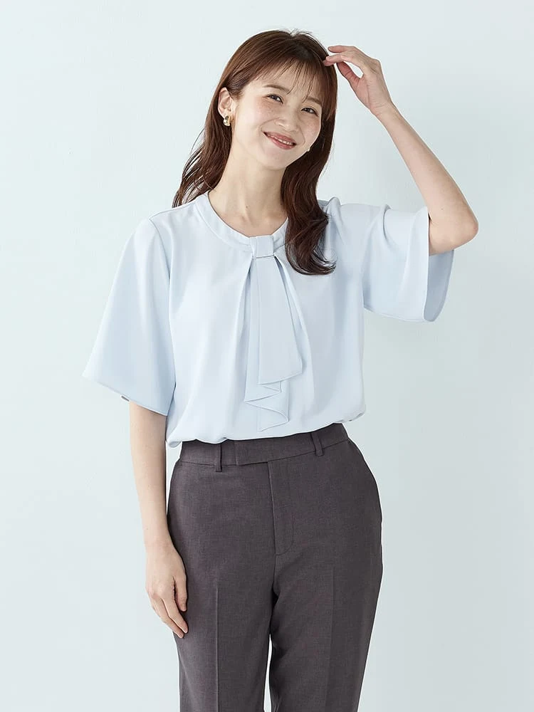 ＜ひんやり冷感/UVカット＞プレートビジュータイブラウス〈2BUY10％OFF〉