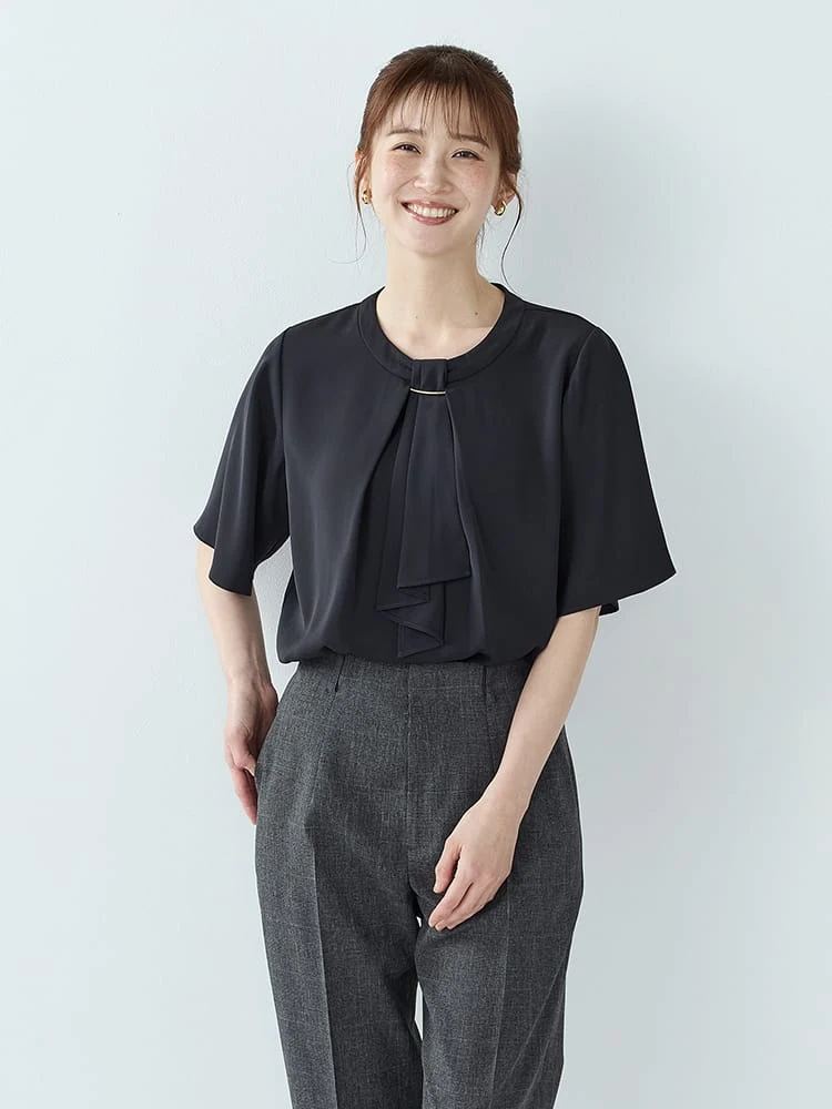 ＜ひんやり冷感/UVカット＞プレートビジュータイブラウス〈2BUY10％OFF〉