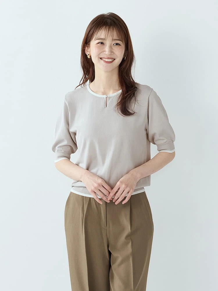 ＜ひんやり冷感/UVカット＞クルーホックビジュー配色ニット〈2BUY10％OFF〉