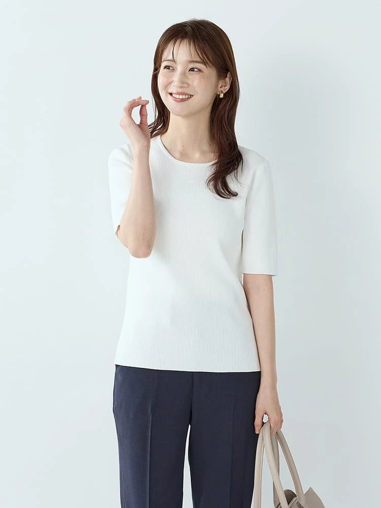 ＜ひんやり冷感/UVカット＞クルーネックリブニット〈2BUY10％OFF〉