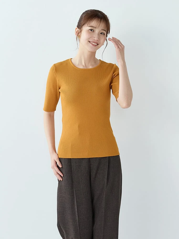 ＜ひんやり冷感/UVカット＞クルーネックリブニット〈2BUY10％OFF〉