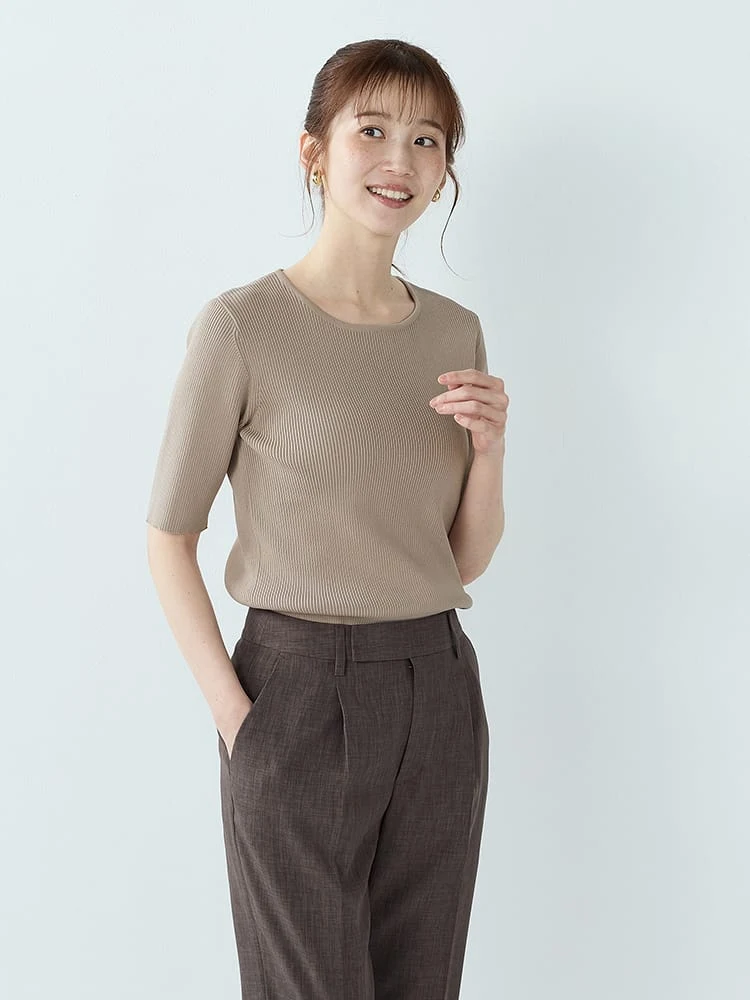 ＜ひんやり冷感/UVカット＞クルーネックリブニット〈2BUY10％OFF〉