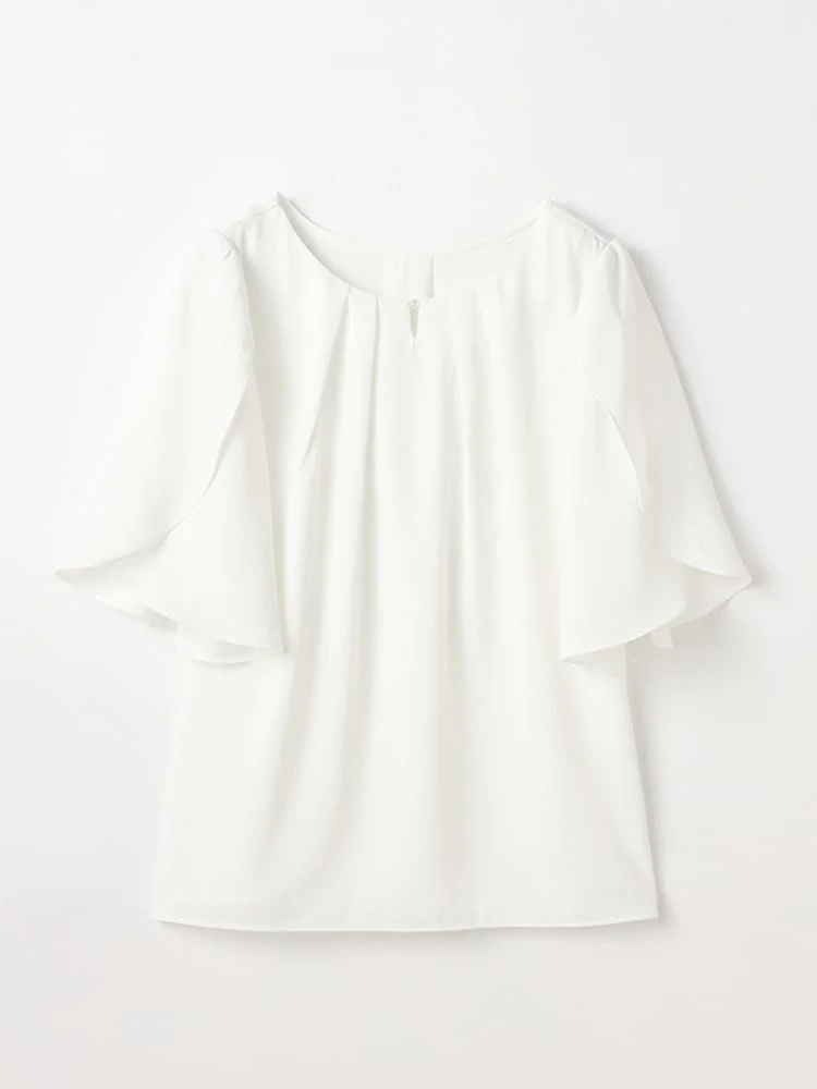 ＜ひんやり冷感/UVカット＞チューリップスリーブクルーホックブラウス＜2BUYで10％OFF／3BUYで15％OFF！＞