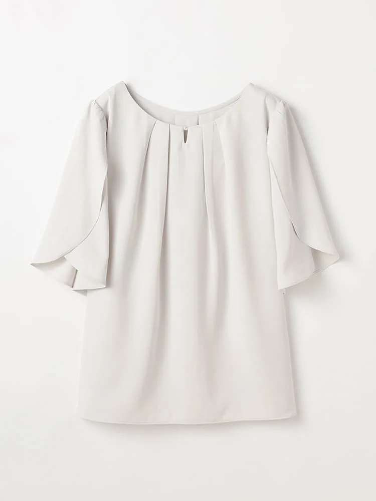 ＜ひんやり冷感/UVカット＞チューリップスリーブクルーホックブラウス＜2BUYで10％OFF／3BUYで15％OFF！＞