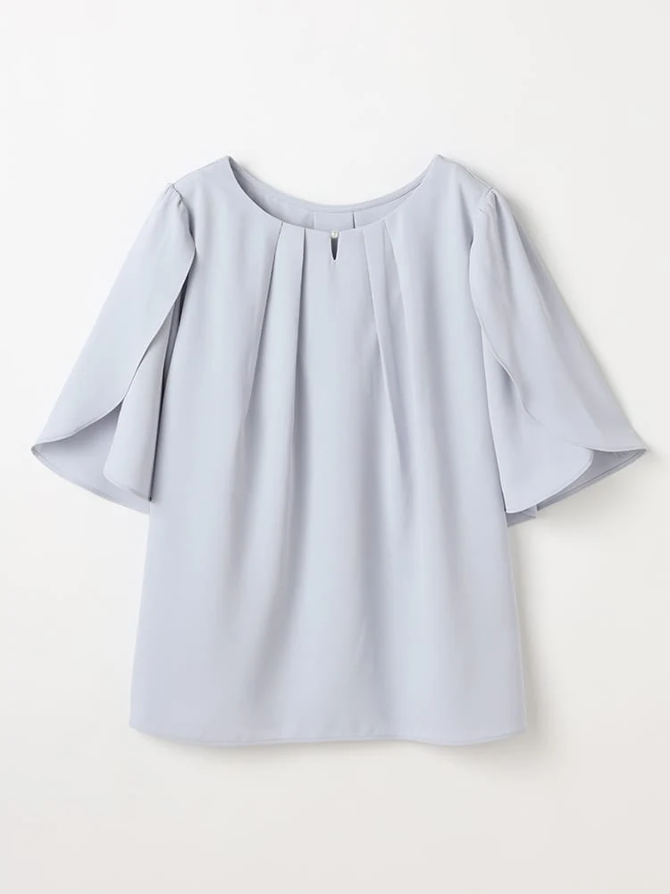 ＜ひんやり冷感/UVカット＞チューリップスリーブクルーホックブラウス＜2BUYで10％OFF／3BUYで15％OFF！＞