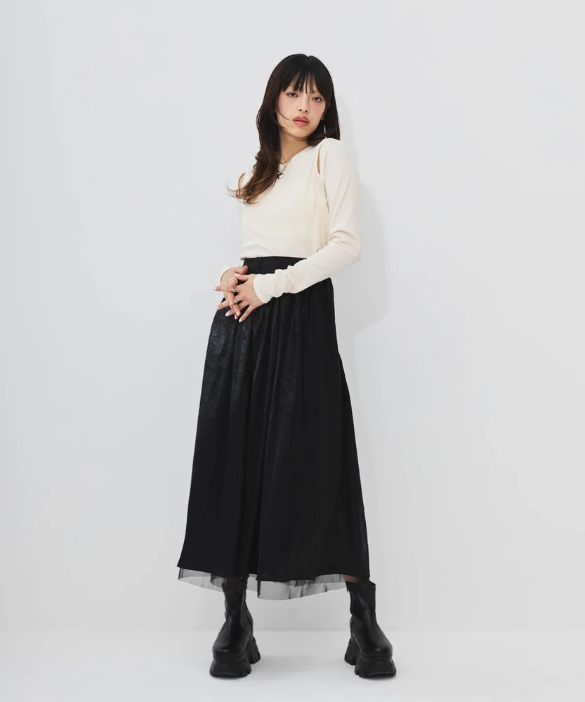 肩開き細リブトップス【DIPINCHOCOLATE】