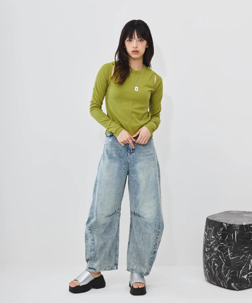 肩開き細リブトップス【DIPINCHOCOLATE】