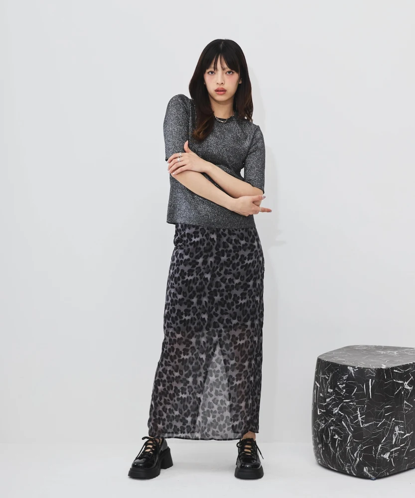 クルーネック半袖ラメメニット【DIPINCHOCOLATE】