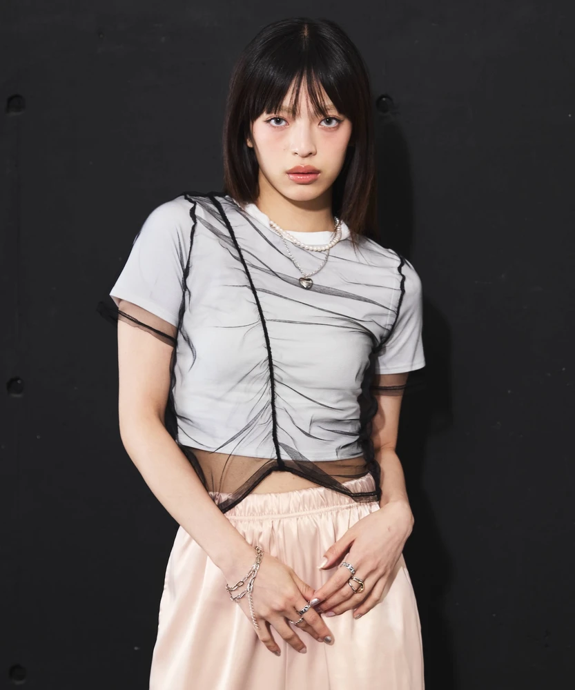 シアーシャーリングドッキングクロップドTシャツ【DIPINCHOCOLATE】