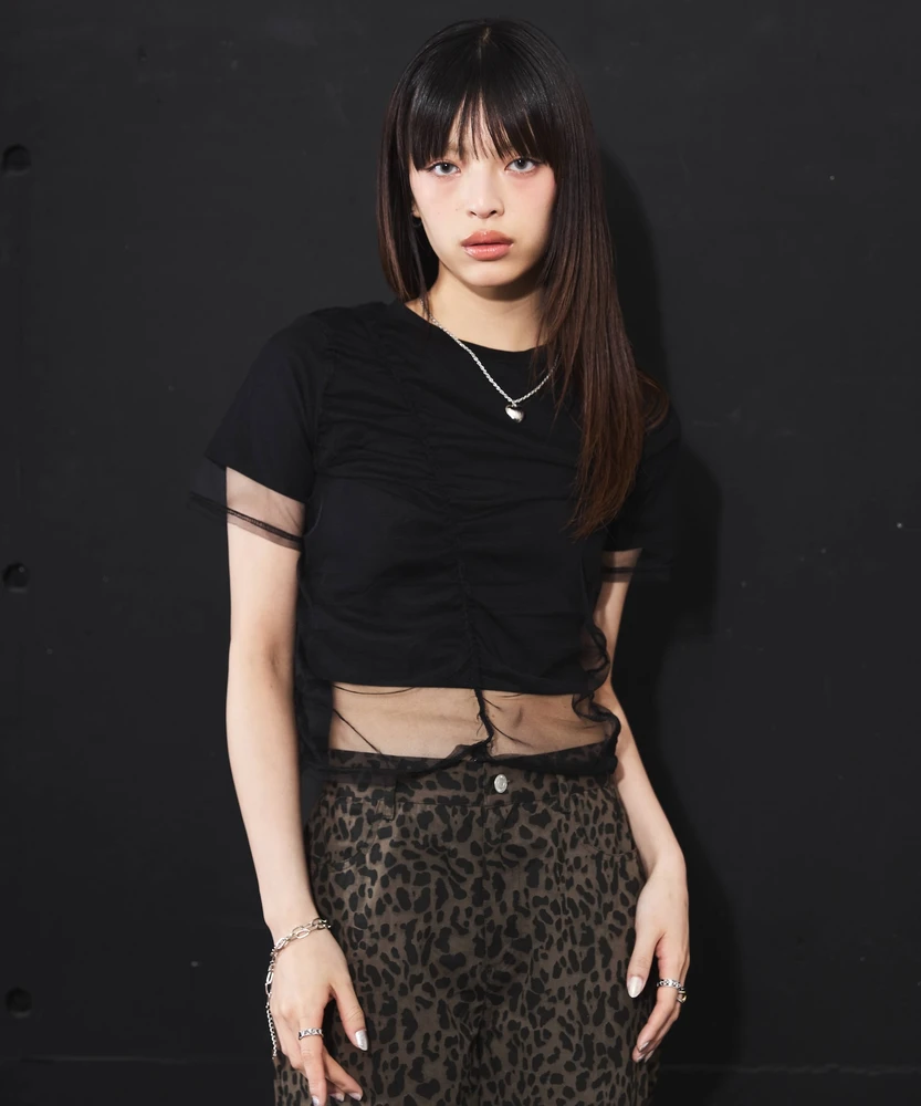 シアーシャーリングドッキングクロップドTシャツ【DIPINCHOCOLATE】