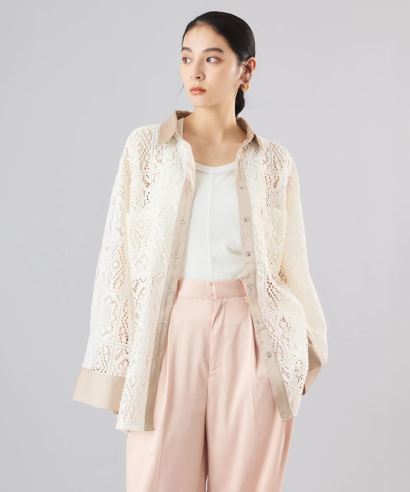 クラシカルレース配色カラーシャツ【Muscat（マスカット）】