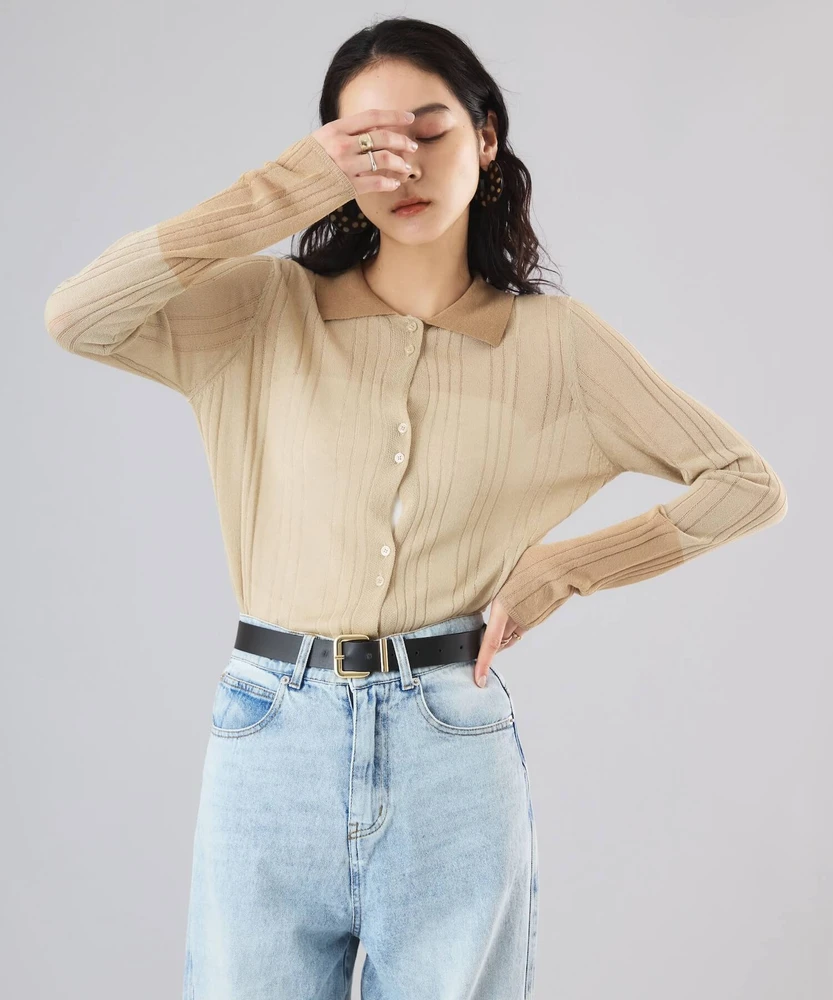 配色リブシアーニットカーディガン【Muscat（マスカット）】