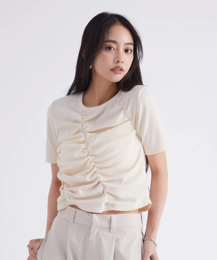 フロントギャザーリブTシャツ【DIPINCHOCOLATE】