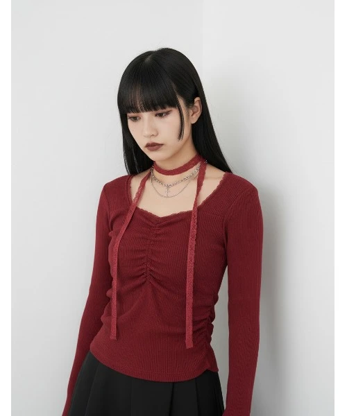レースタイ付きトップス【DIPINCHOCOLATE】