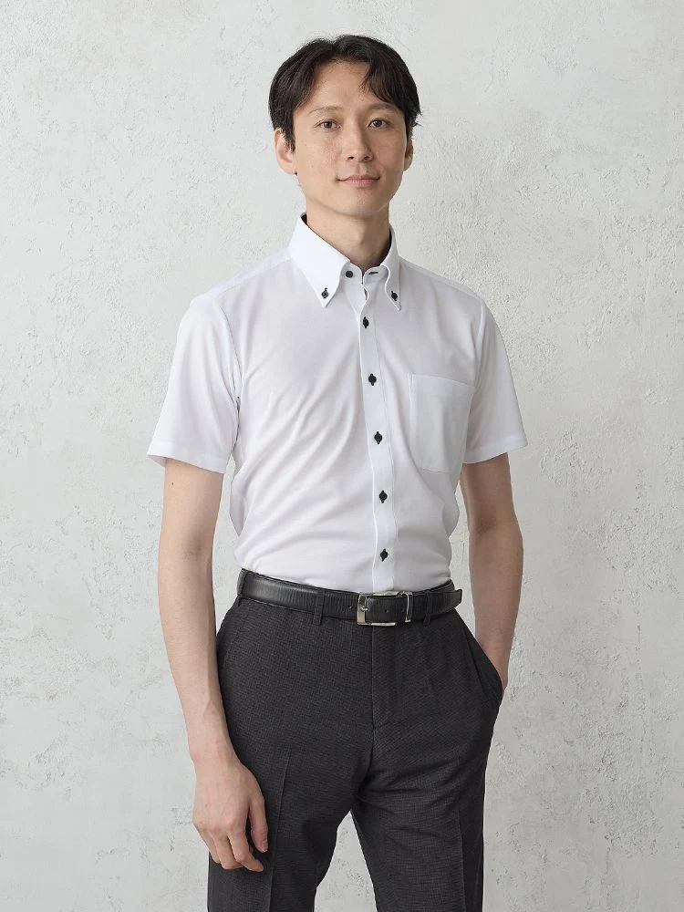 【完全ノーアイロン】半袖アイシャツ別布ドビー織ホワイト/サックスWEB限定＜3点でさらに4,000円OFF対象＞