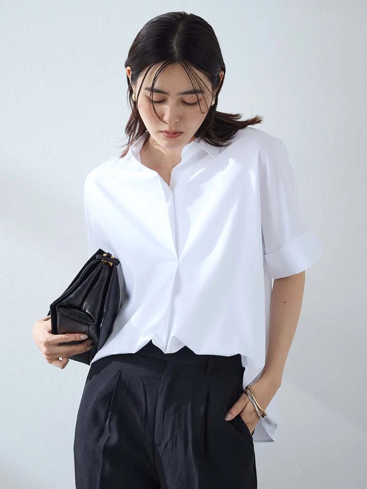 ＜ひんやり接触冷感＞シルク混プルオーバーホワイト/サックス〈2BUY10％OFF〉