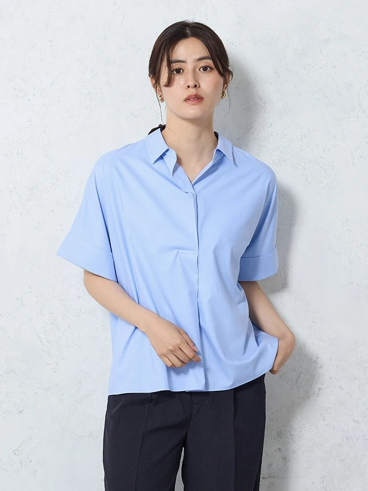 ＜ひんやり接触冷感＞シルク混プルオーバーホワイト/サックス〈2BUY10％OFF〉