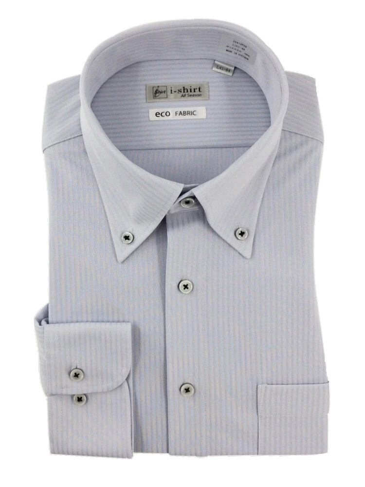 【完全ノーアイロン】長袖アイシャツストライプホワイト/グレー/サックス＜3点で2,000円OFF対象＞