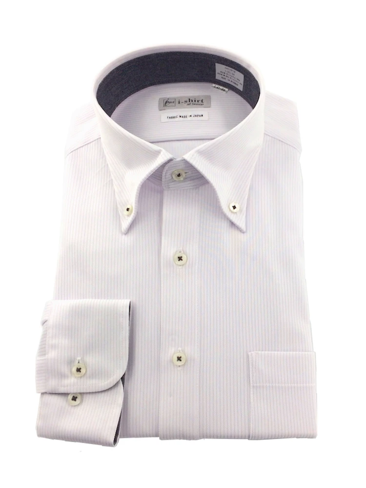 【完全ノーアイロン】長袖アイシャツシャドーストライプ別布仕様サックス/ラベンダー