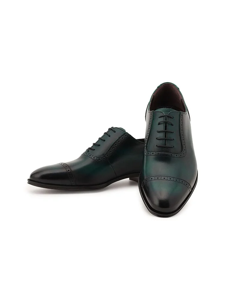 アデレード内羽根ブローグシューズ＜国産＞ワイン/グリーン/ネイビー