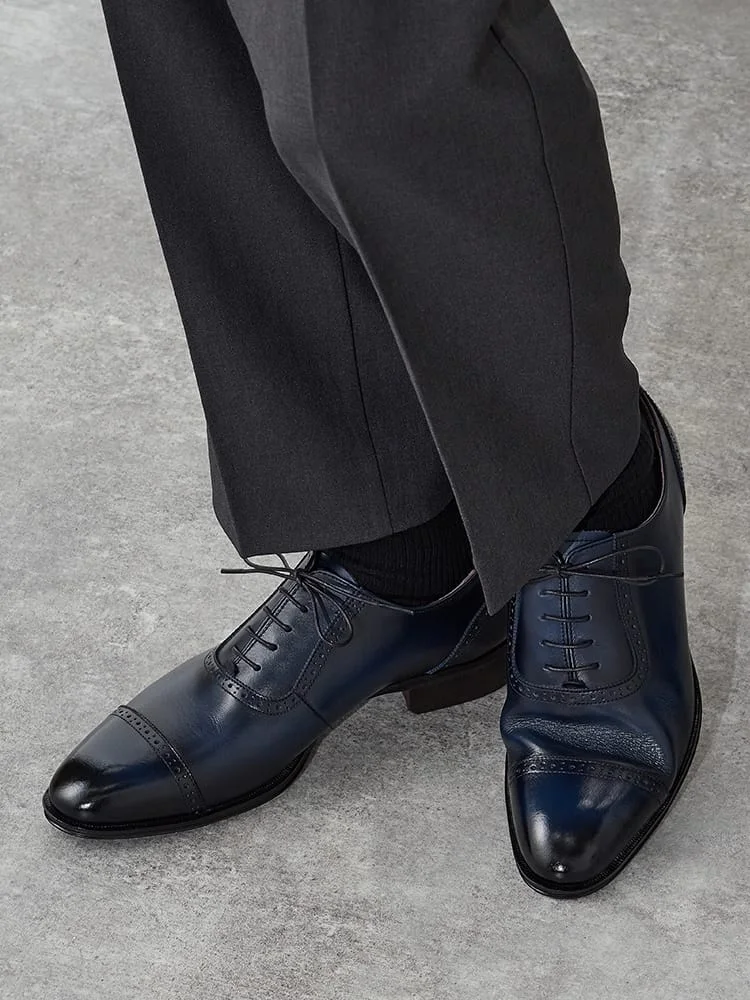 アデレード内羽根ブローグシューズ＜国産＞ワイン/グリーン/ネイビー