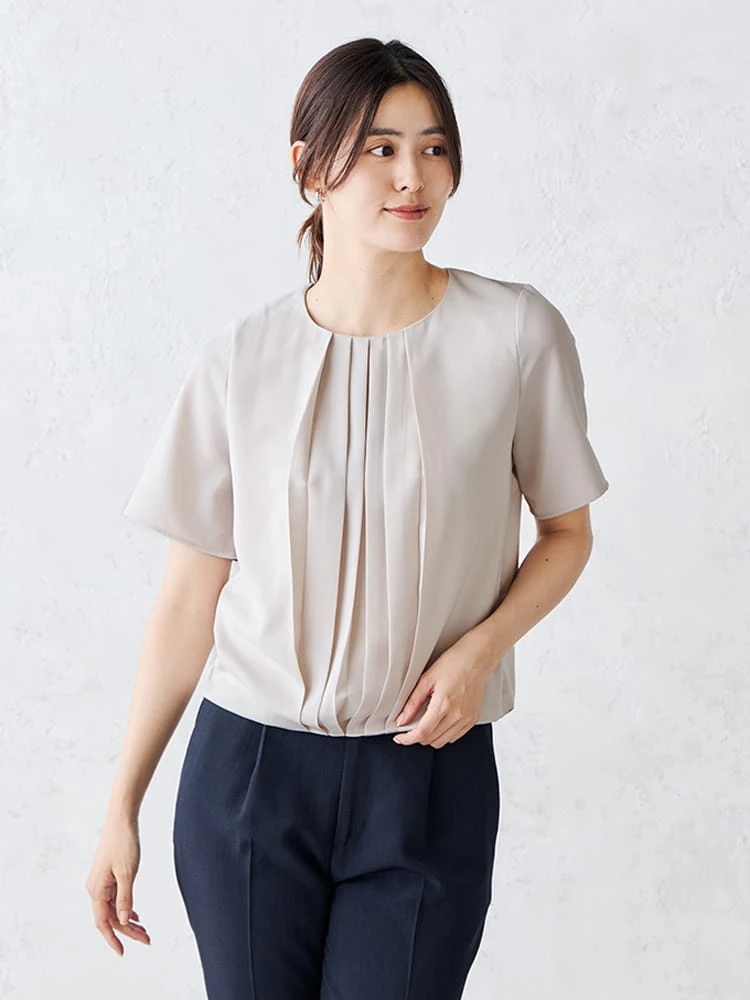 すそバルーンタックブラウスオフホワイト/サックス/ベージュ〈2BUY10％OFF〉