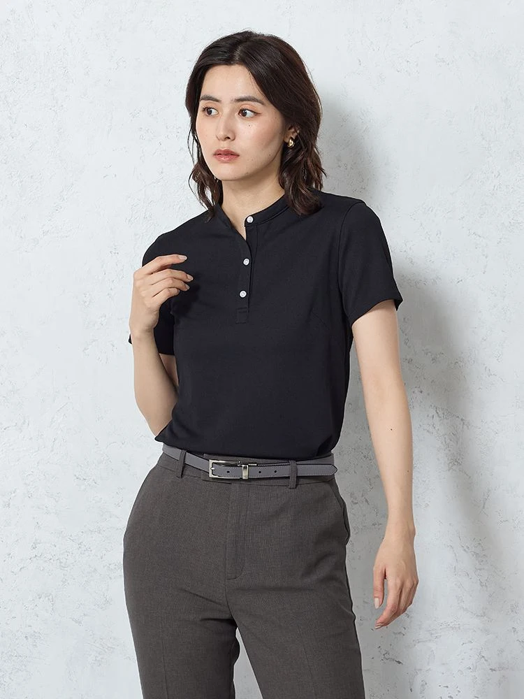 スタンドカラーポロシャツオフホワイト/ブラック/ブラウン/イエロー〈2BUY10％OFF〉