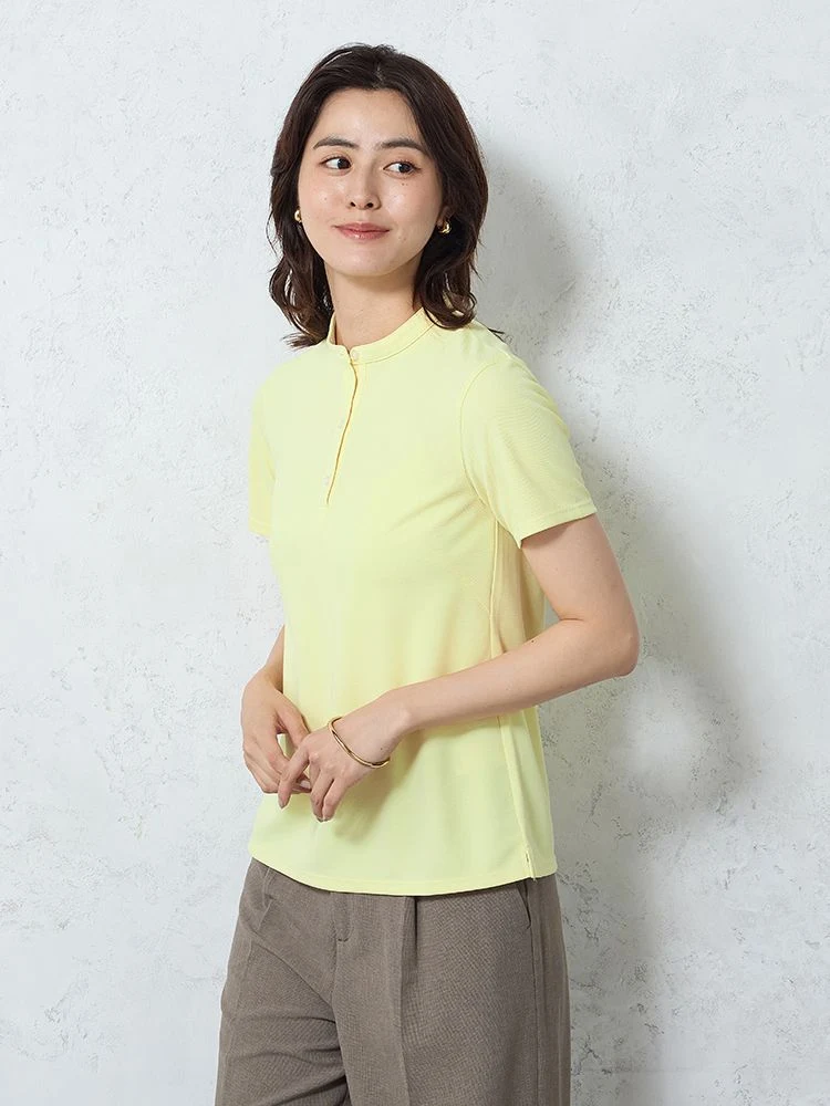 スタンドカラーポロシャツオフホワイト/ブラック/ブラウン/イエロー〈2BUY10％OFF〉