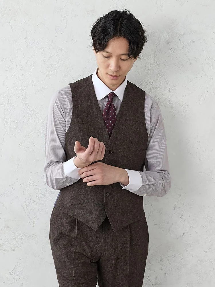 TRANSCONTINENTS【AVANTAIR】デニム調セットアップベストブラック/グレー/ブラウン/ブルー