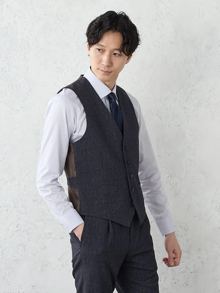 TRANSCONTINENTS【AVANTAIR】デニム調セットアップベストブラック/グレー/ブラウン/ブルー