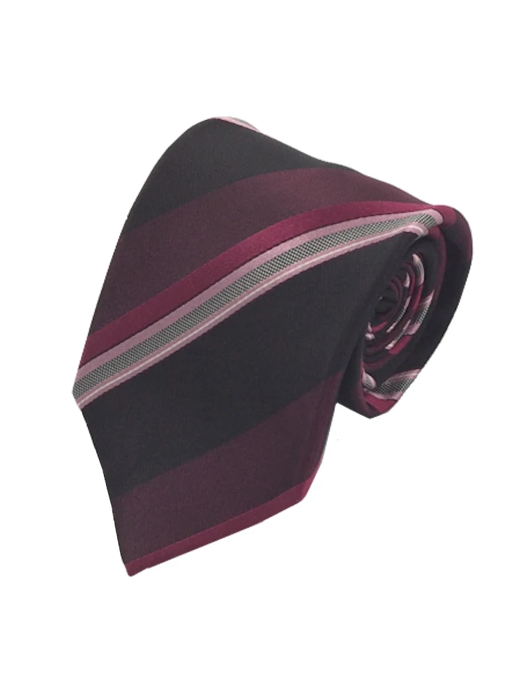 モダンブラックシリーズネクタイシルク100％ストライプグレー/ワイン/ブラウン