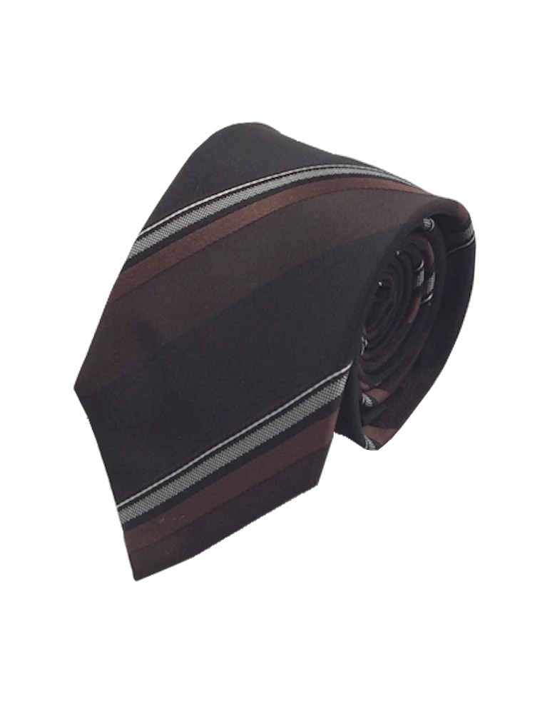 モダンブラックシリーズネクタイシルク100％ストライプグレー/ワイン/ブラウン