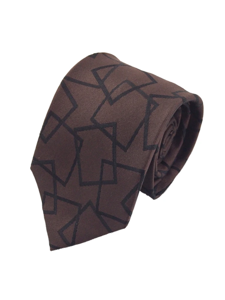 モダンブラックシリーズネクタイシルク100％スクエア柄ブラック/ブラウン/ネイビー
